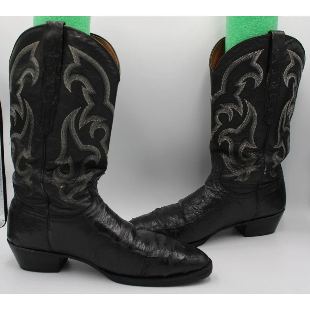 Size 9 - Vtg Sedona West Boots Exotic Black Ostrich Skin - 2804 6331